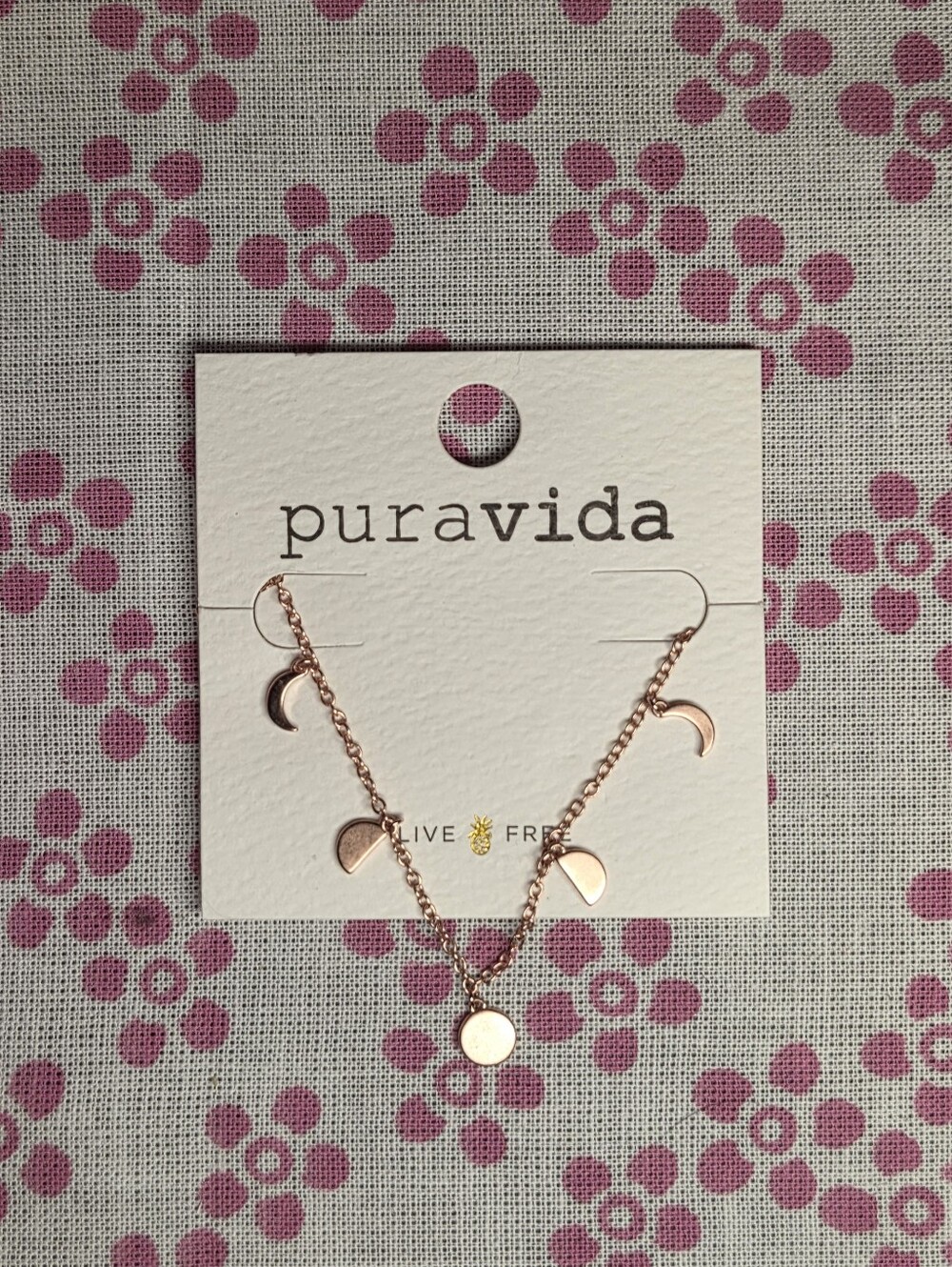 Pura Vida Rose Gold Crescent Moon Phases Necklace